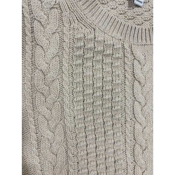 J.Crew Cable-Knit Crewneck Sweater Women Large Tan Camel Classic Knit fishermen - Picture 3 of 4